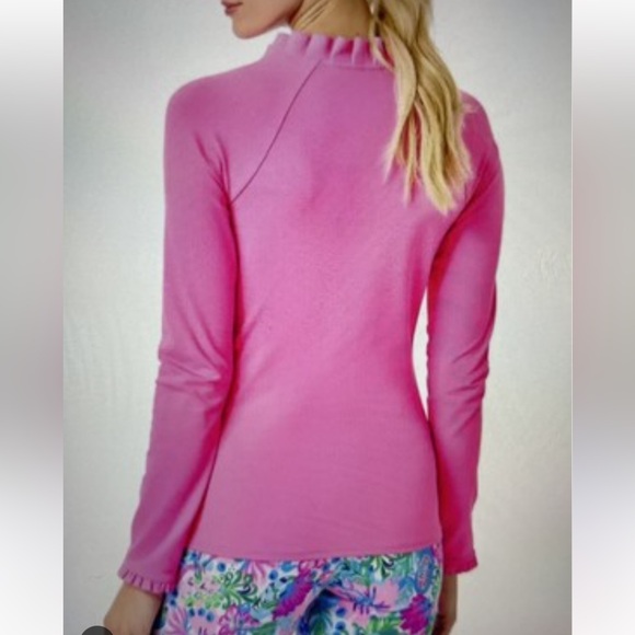 NWT Lilly Pulitzer Luxletic Hutton Polo SPF 50 Lilac Rose Ruffled Top Size XL - Picture 3 of 5